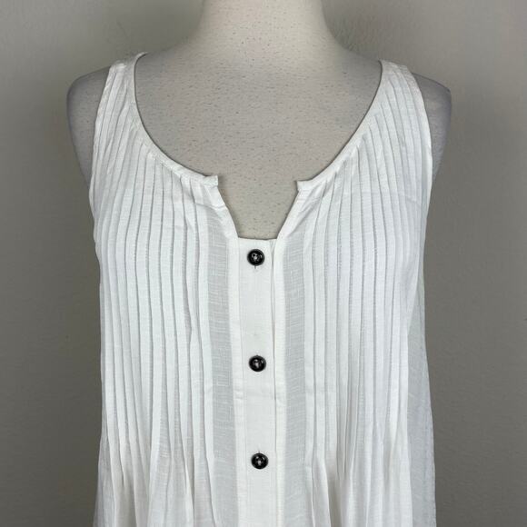 Maeve White Pleated Button  Tank Top 8 - Picture 3 of 9